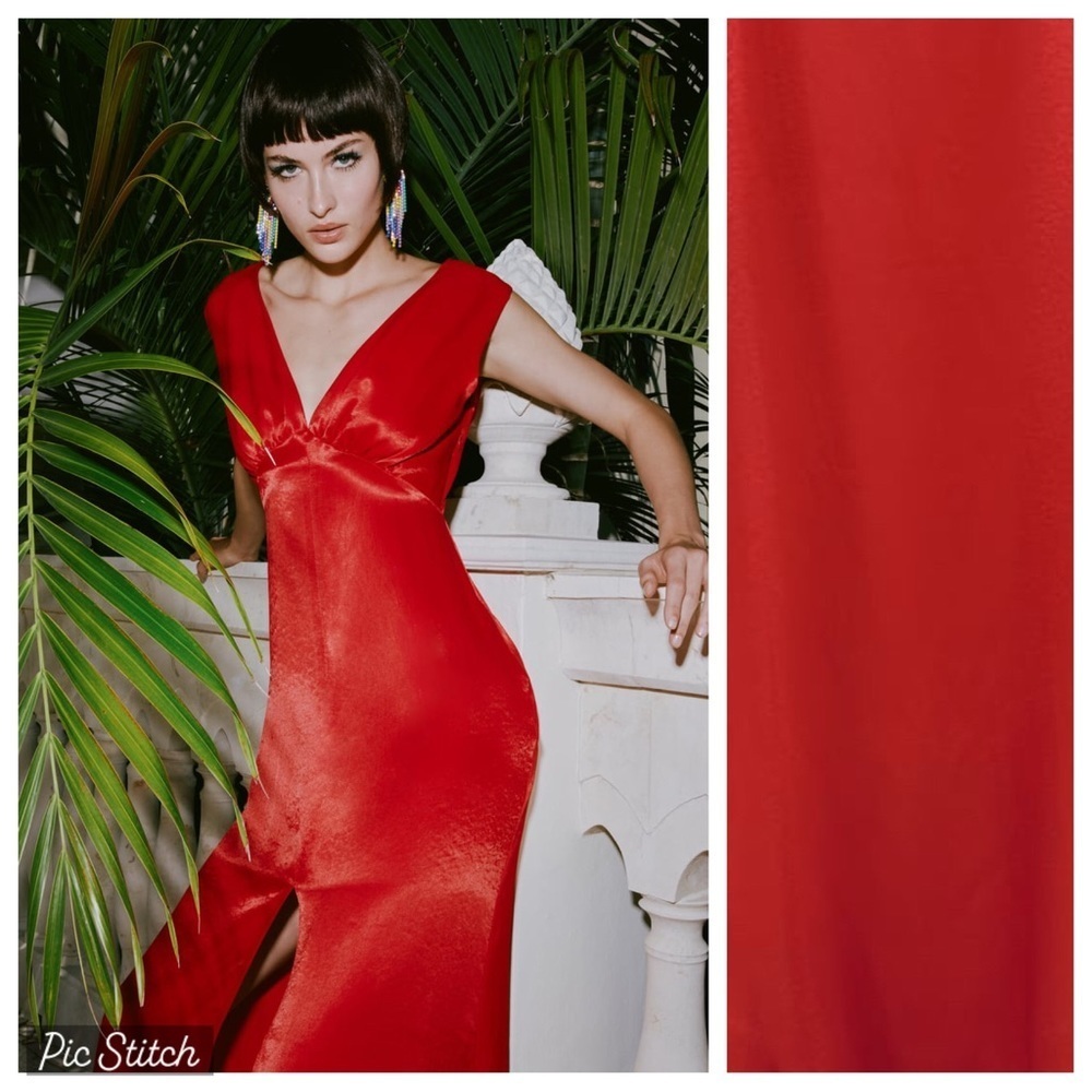 NWT Zara Intense Red Satin Effect Lingerie Style Midi Dress. Size S.